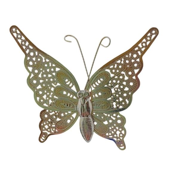 Vintage Jewelry - Vintage Gold Tone Filigree Fine Wire Antennae Butterfly Brooch